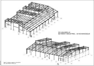 Modélisation 3D plan sci-aquarelle bâtiment Atelier des lavandes
